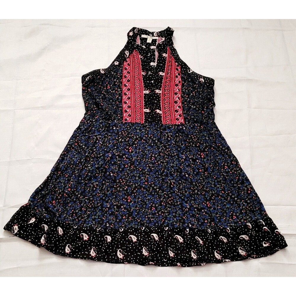 Women's Mi Ami medium Black Floral Cashmere High Low Midi Halter Dress Juniors